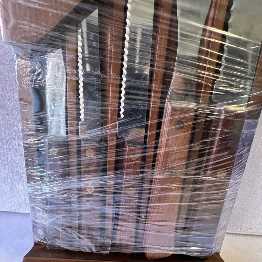 FORGECRAFT HangingWood KnifeDisplay Holder With Set Of Knifes & Large Meat Fork